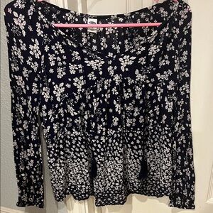 Old Navy Dark Blue Floral Print Blouse